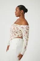 Women's Off-the-Shoulder Crop Top in White, 3X