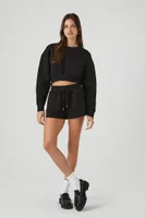 Women's Cropped Drop-Sleeve Pullover in Black Large