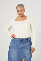 Women's Fitted Long-Sleeve Top in Cream, 2X