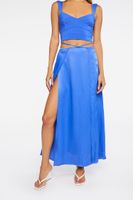 Women's Satin Cutout Slit Maxi Skirt in Royal Small