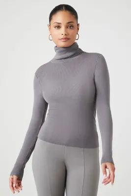 Women's Long-Sleeve Turtleneck Sweater in Grey Small