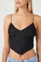 Women's Textured V-Hem Cropped Cami in Black Large