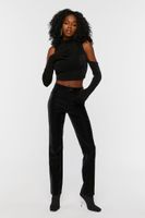 Women's Cutout Glove-Sleeve Crop Top in Black Medium