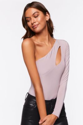 Women's Slinky One-Shoulder Cutout Bodysuit in Silver, XS