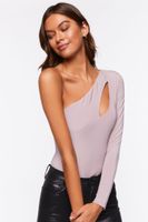 Women's Slinky One-Shoulder Cutout Bodysuit in Silver, XL