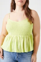 Women's Smocked Flounce Cami Honeydew,