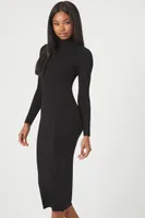 Women's Mock Neck Midi Sweater Dress in Black Small