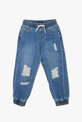 Kids Distressed Denim Joggers (Girls + Boys) Medium Denim,