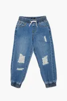 Kids Distressed Denim Joggers (Girls + Boys) in Medium Denim, 9/10