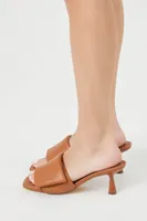 Women's Faux Leather Square-Toe Heels in Tan, 8