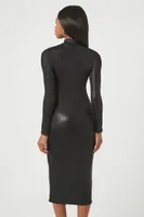 Women's Mock Neck Bodycon Midi Dress in Black Large