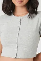 Women's Button-Front Crop Top in Heather Grey Large