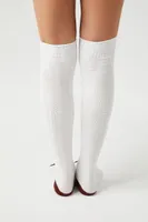 Textured Over-the-Knee Socks in White/Burgundy