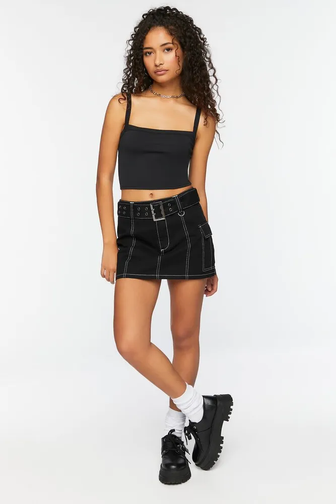 Women's Straight-Neck Cropped Cami in Black, XL