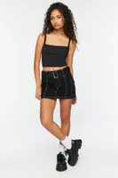 Women's Straight-Neck Cropped Cami in Black, XL