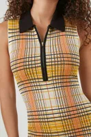 Women's Plaid Half-Zip Mini Dress in Yellow Small