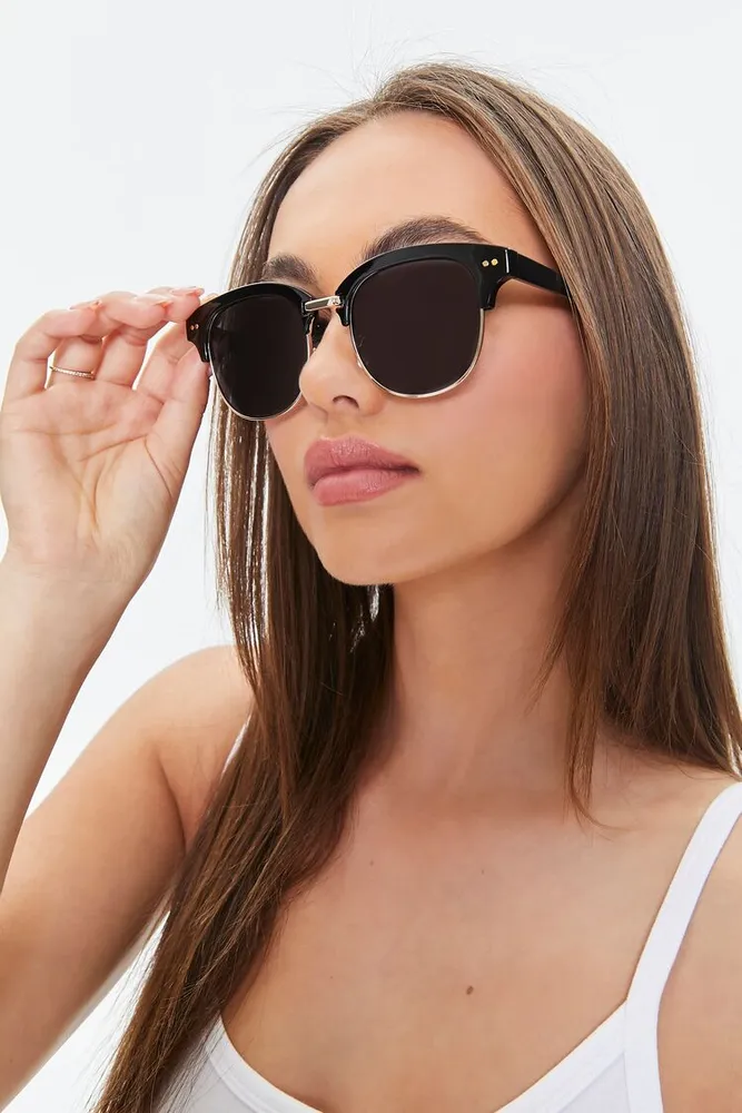 Half-Rim Tortoiseshell Sunglasses in Gold/Black