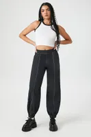 Women's Nylon-Blend High-Rise Joggers in Black/White, XS