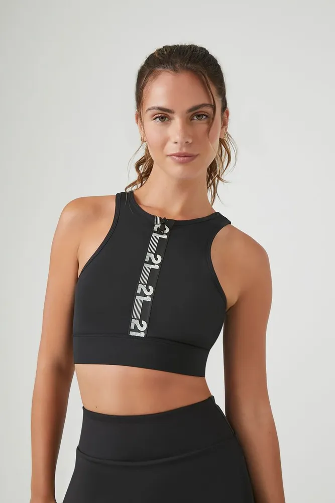 Forever 21 Women's 21 Graphic Zip-Up Sports Bra Large