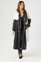 Women's Faux Leather Colorblock Trench Coat in Black/White Small