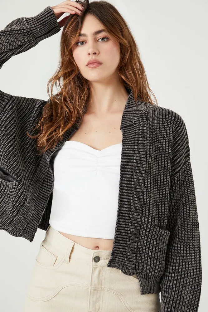 Women's Cropped Cardigan Sweater in Washed Black Small