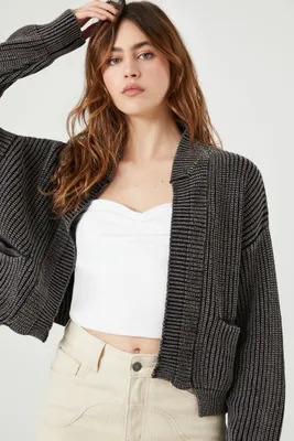 Women's Cropped Cardigan Sweater in Washed Black Medium