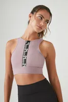 Women's 21 Graphic Zip-Up Sports Bra in Purple Small