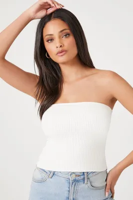 Women's Sweater-Knit Ribbed Tube Top in Vanilla Small