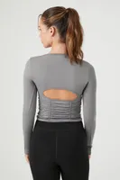 Women's Active Seamless Ruched Cutout Top in Dark Grey Medium