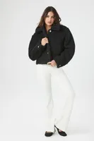 Women's Faux Shearling Bomber Jacket in Black Small