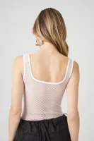 Women's Fishnet Tank Bodysuit in White, XS