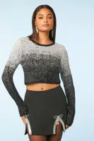 Women's Fuzzy Ombre Cropped Sweater in Black Small