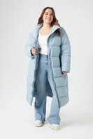 Women's Longline Puffer Jacket in Light Blue, 1X