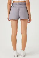 Women's Linen-Blend Drawstring Shorts in Grey Large