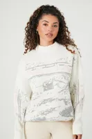 Women's Abstract Outdoor Sweater in White Large