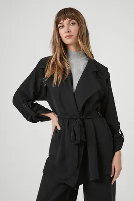 Women's Tie-Waist Trench Coat in Black Large