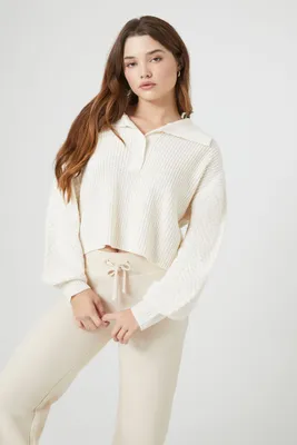 Women's Mixed Knit Cropped Sweater in Cream Large