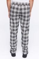 Men Plaid Drawstring Joggers in White, XXL