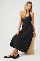 Women's Twill Halter A-Line Maxi Dress Black,