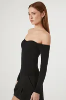 Women's Sweater-Knit Off-the-Shoulder Top in Black Small