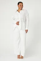 Women's Eyelet Shirt & Pants Set in White, 0X