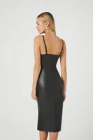 Women's Faux Leather Slit Midi Dress in Black Large