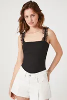 Women's Ruffle-Strap Tank Bodysuit in Black Medium