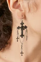 Women's Cross Charm Drop Earrings in Silver