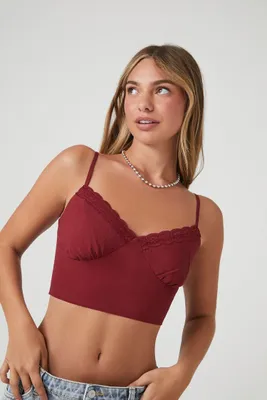 Women's Lace-Trim Cropped Cami in Burgundy Large