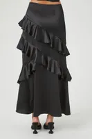 Women's Chiffon Ruffle-Trim Maxi Skirt in Black, XS