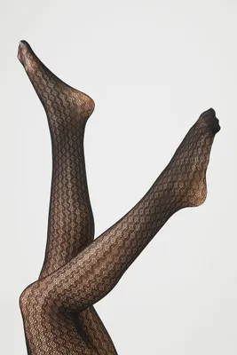 Sheer Wavy Tights in Black, M/L