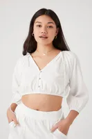 Women's Peasant-Sleeve Crop Top & Shorts Set White