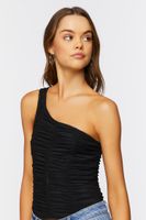 Women's One-Shoulder Ruched Bodysuit in Black Large