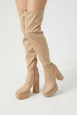 Women's Faux Leather Over-the-Knee Platform Boots Nude,